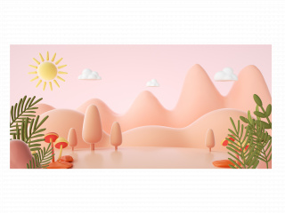 立体粉色山景树木花草C4D模型