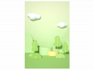 立体春季展台绿色小清新海报背景C4D模型