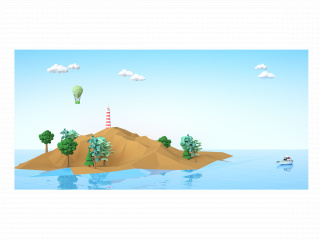 立体卡通低多边形岛屿场景C4D模型