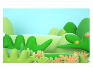 立体卡通绿色植物展示台C4D模型