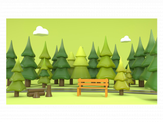 立体春天绿色树林场景C4D模型