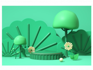 立体绿色春天植物展台C4D模型