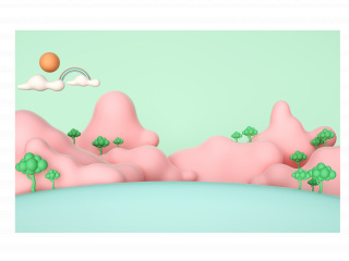立体粉绿色春天背景C4D模型