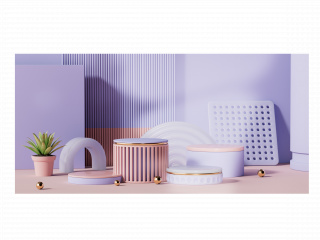 立体电商促销展台粉紫色背景C4D模型