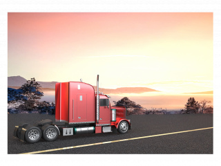 立体红色运载货车背景C4D模型