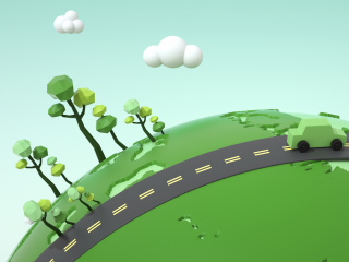 立体卡通绿色地球春季树木场景C4D模型