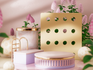 立体室内花粉色背景C4D模型