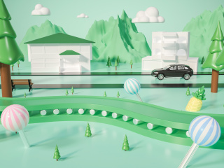 立体绿色街道树林小场景C4D模型