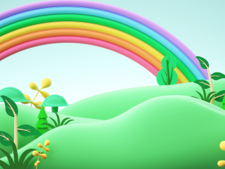 立体春季绿植彩虹场景C4D模型
