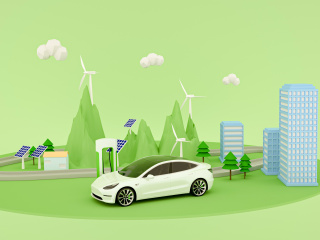立体绿色新能源车低碳充电桩C4D模型