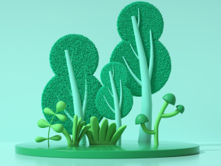 立体毛绒绿植底纹背景C4D模型