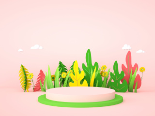 立体春天粉色植物展台C4D模型