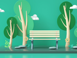 立体卡通春季树木绿色场景C4D模型