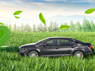 立体绿色环保汽车排放场景C4D模型