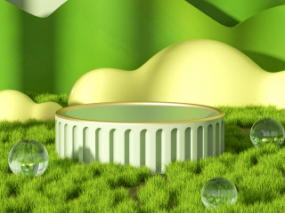 立体春天各种形状绿色立体场景C4D模型