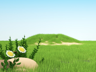 立体卡通春季绿色鲜花草坪场景C4D模型