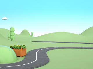 立体卡通春季绿色草坪公路场景C4D模型