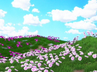 立体春天鲜花草坪蓝天白云场景C4D模型
