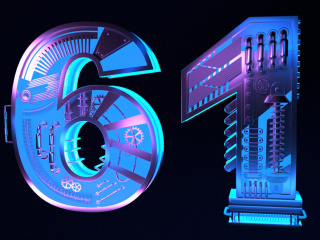 立体蓝紫色金属机械风格61艺术字C4D模型