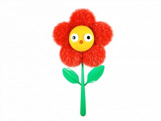 立体卡通红色毛绒花朵花卉植物C4D模型