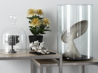 立体室内装饰品鲜花珊瑚玻璃瓶C4D模型